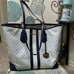 Michael Kors Navy and White Tote Bag